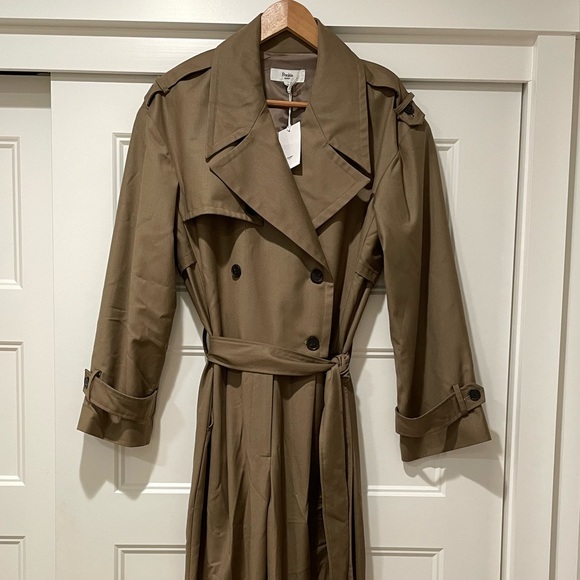 The Frankie Shop padded shoulder trench Jumpsuit in Khaki Brown size-Small - Picture 3 of 7